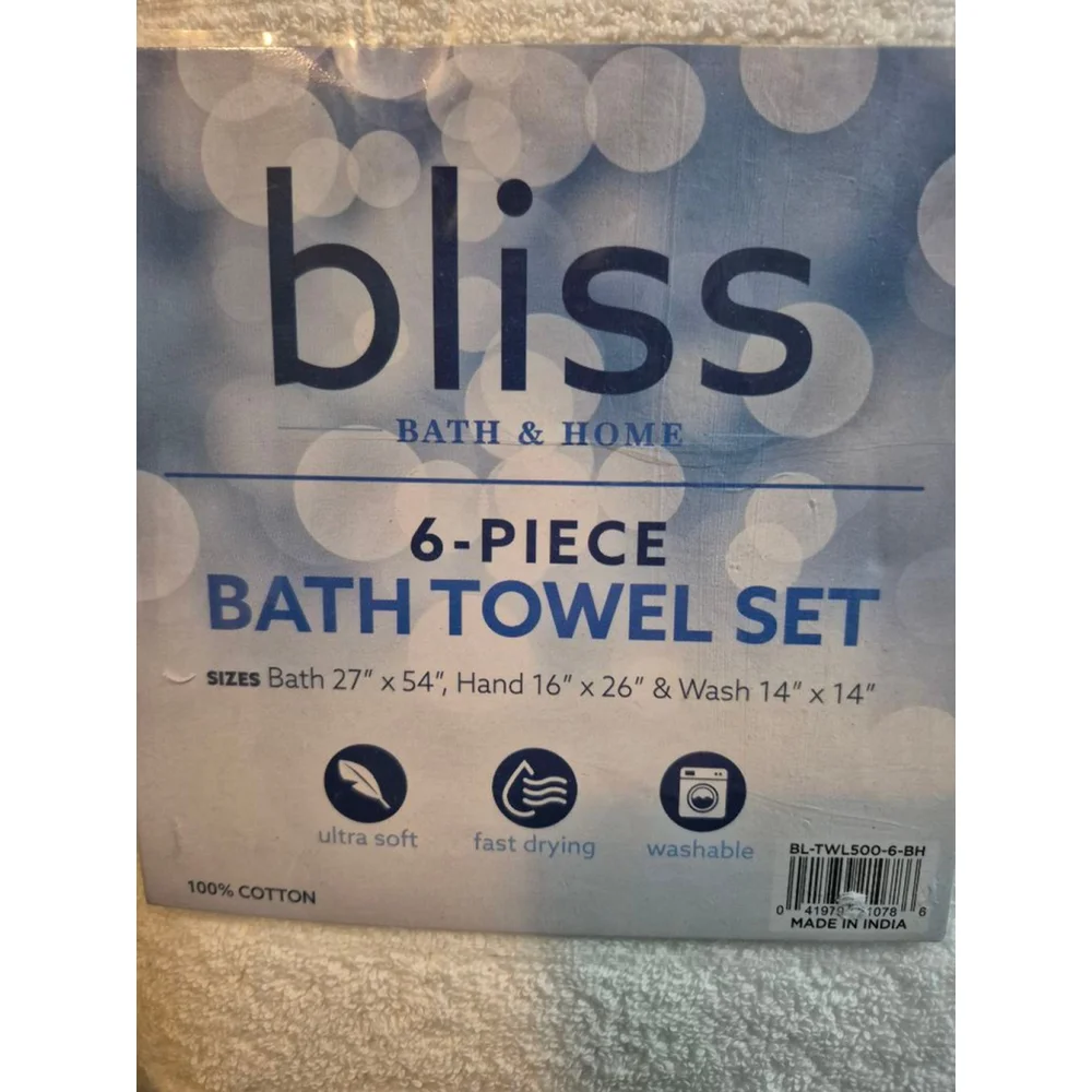 Bliss Bath & Home 6-Piece Bath Towel Set One Size White - Picture 3 of 3